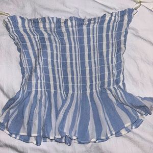 Light Blue and White Stripe Ruffle Tube Top